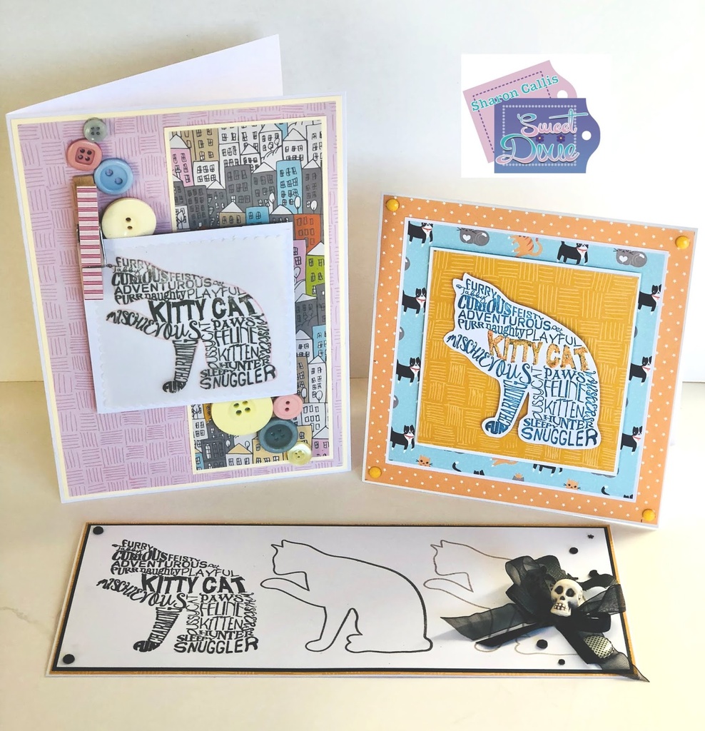 Sweet Dixie Typography Kitty Cat stamp set by Sharon Callis
