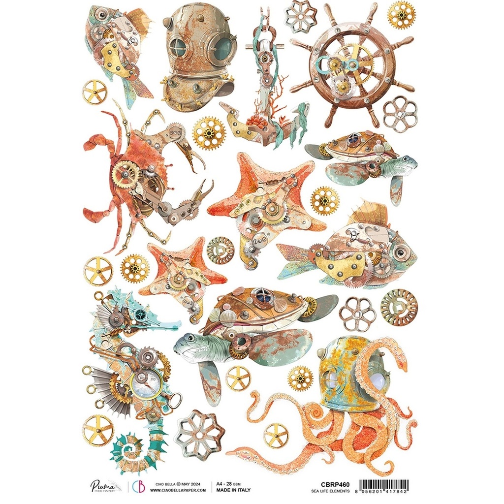 Ciao Bella Paper - Sea Life Elements A4 rice paper (SINGLE Sheet)