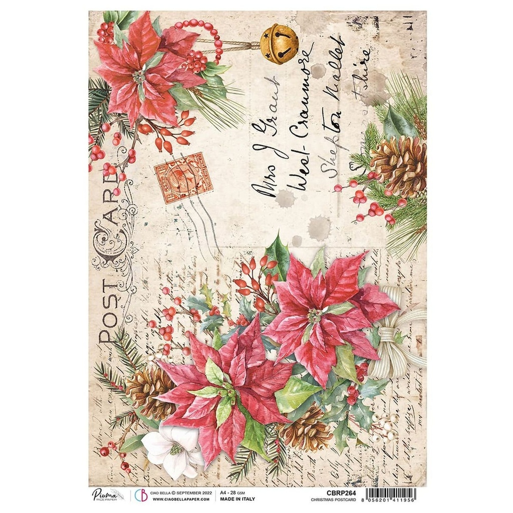 Ciao Bella Paper - Chistmas Postcard A4 rice paper (5 Pack)