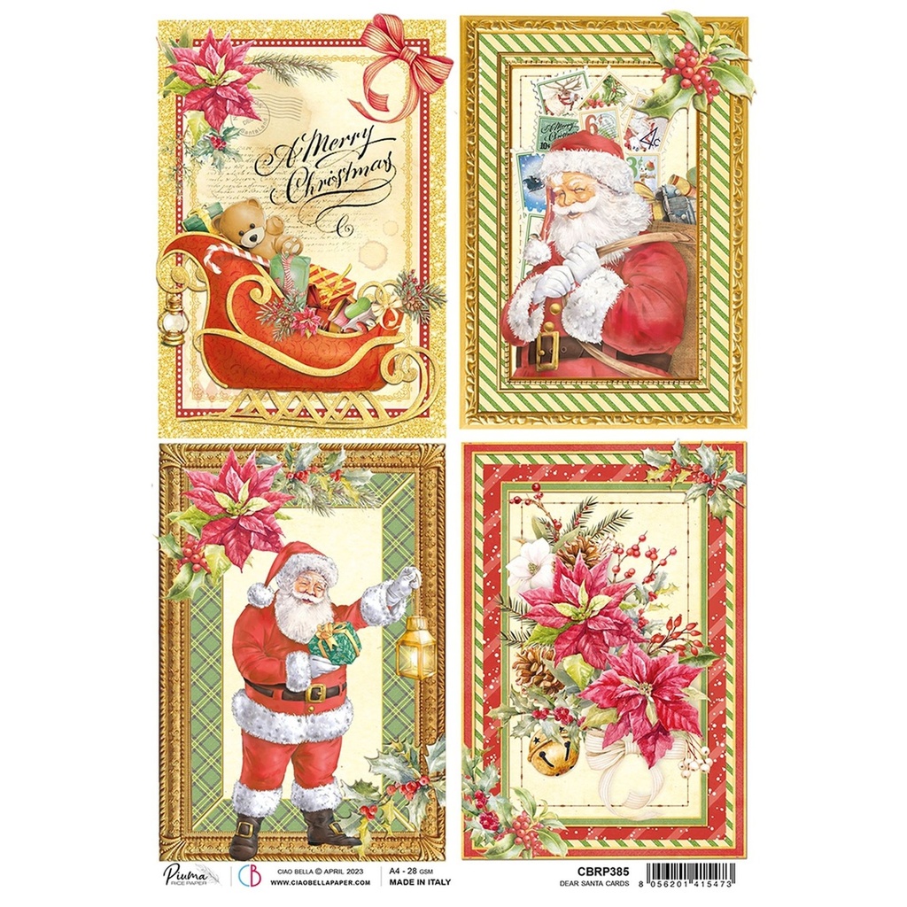 Ciao Bella Paper - Dear Santa Cards A4 rice paper (5 Pack)