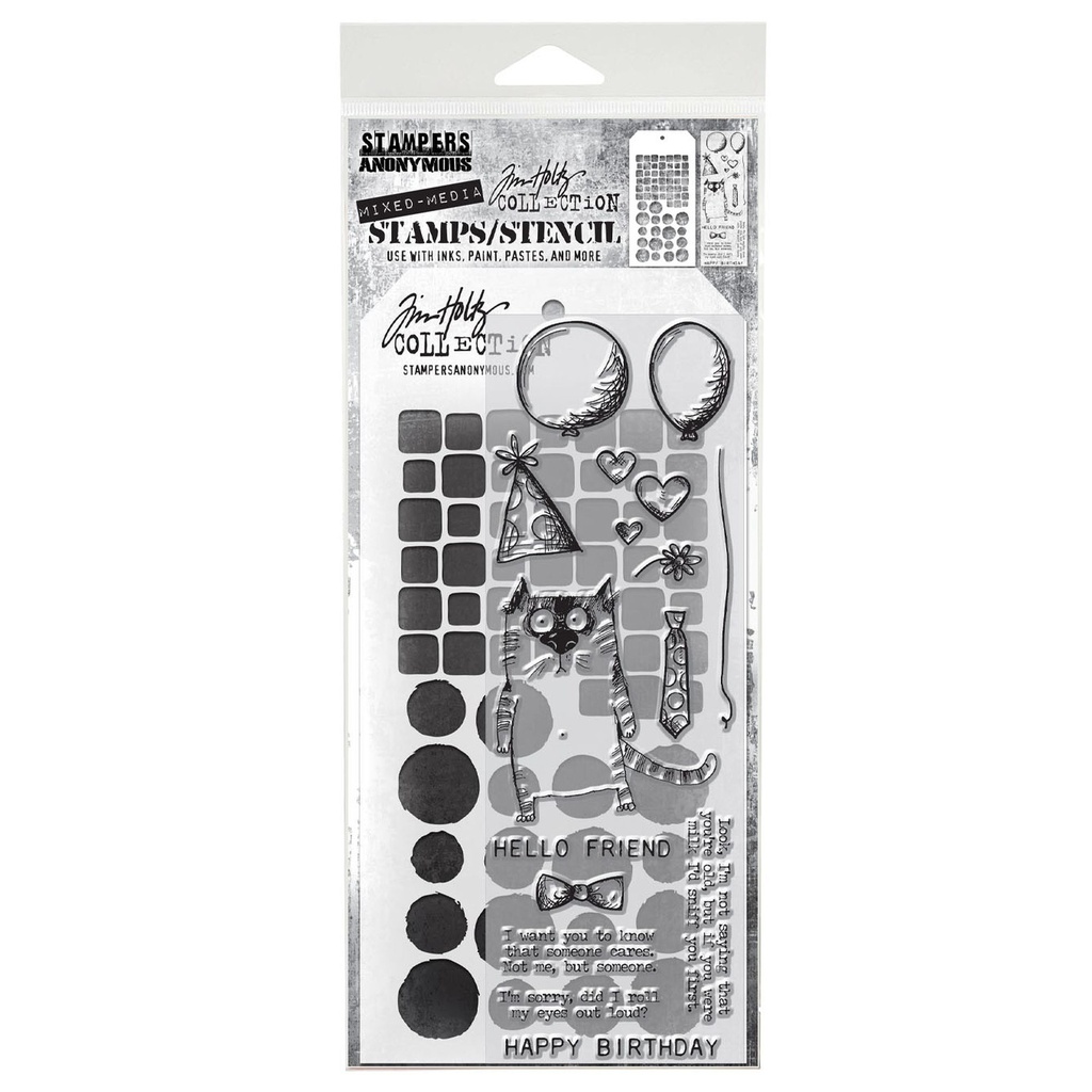Tim Holtz Mixed-Media Stamps & Stencil Set #09 - Snarky Cat