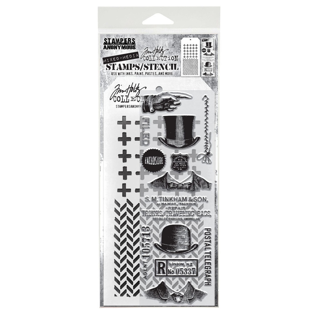 Tim Holtz Mixed-Media Stamps & Stencil Set - Distinguished