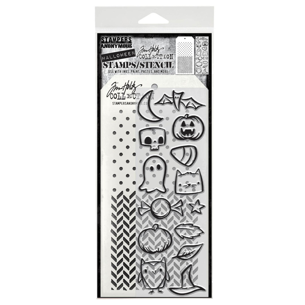 Tim Holtz Mixed-Media Stamps & Stencil Set #68 - Tiny Frights