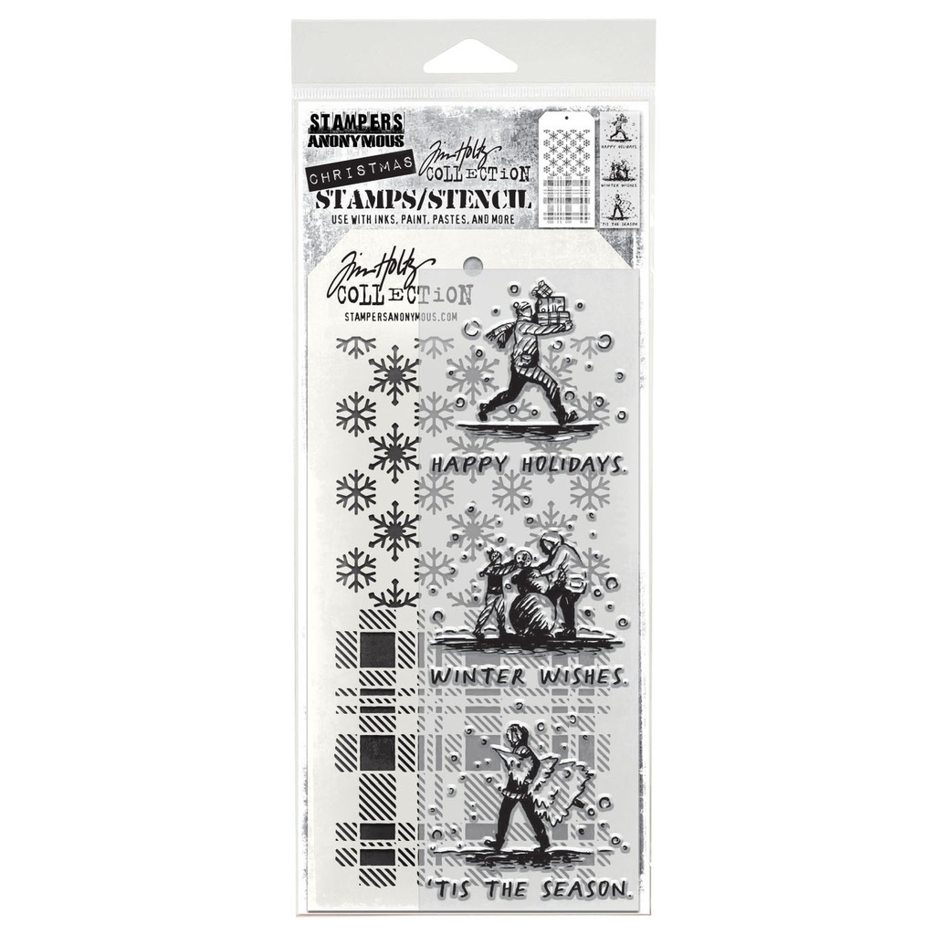 Tim Holtz Mixed-Media Stamps & Stencil Set #76 - Holiday Sketchbook