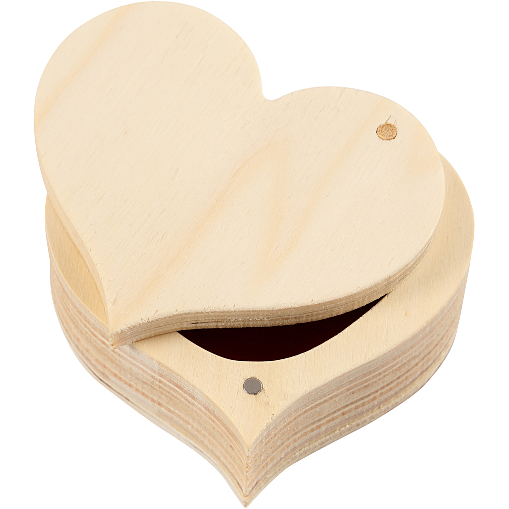 Wooden Heart Box with pivoting lid - single