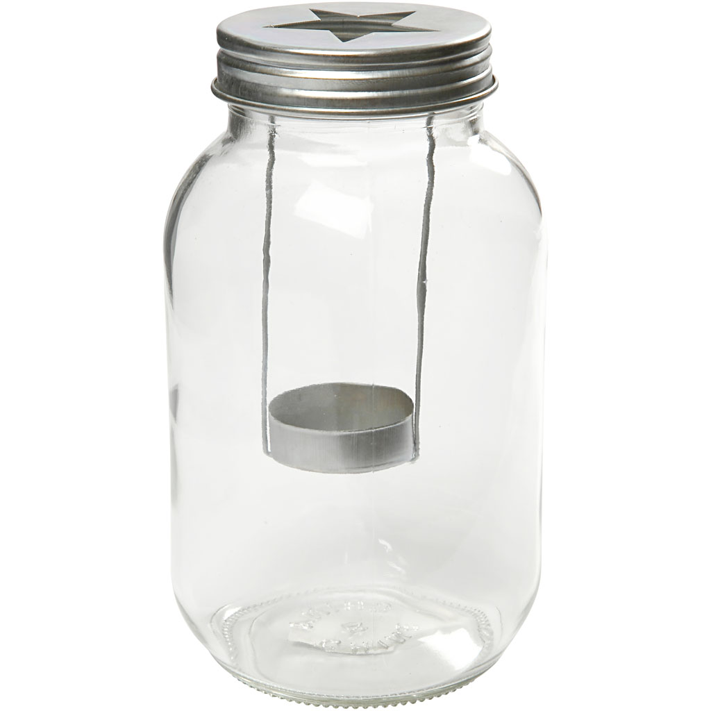 Glass Lantern with heart in lid - single