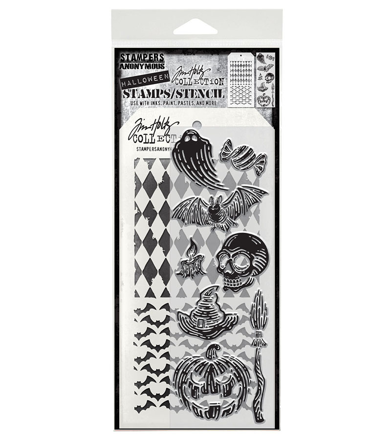 Tim Holtz Mixed-Media Stamps & Stencil Set #96 - Carved Frights