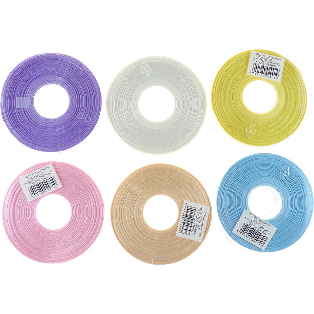 Double Faced Satin Ribbon Set - Pastels (10mm x20m x6reels)