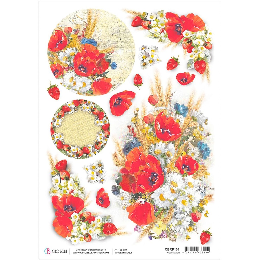Ciao Bella Paper - Wildflower A4 rice paper (SINGLE Sheet)