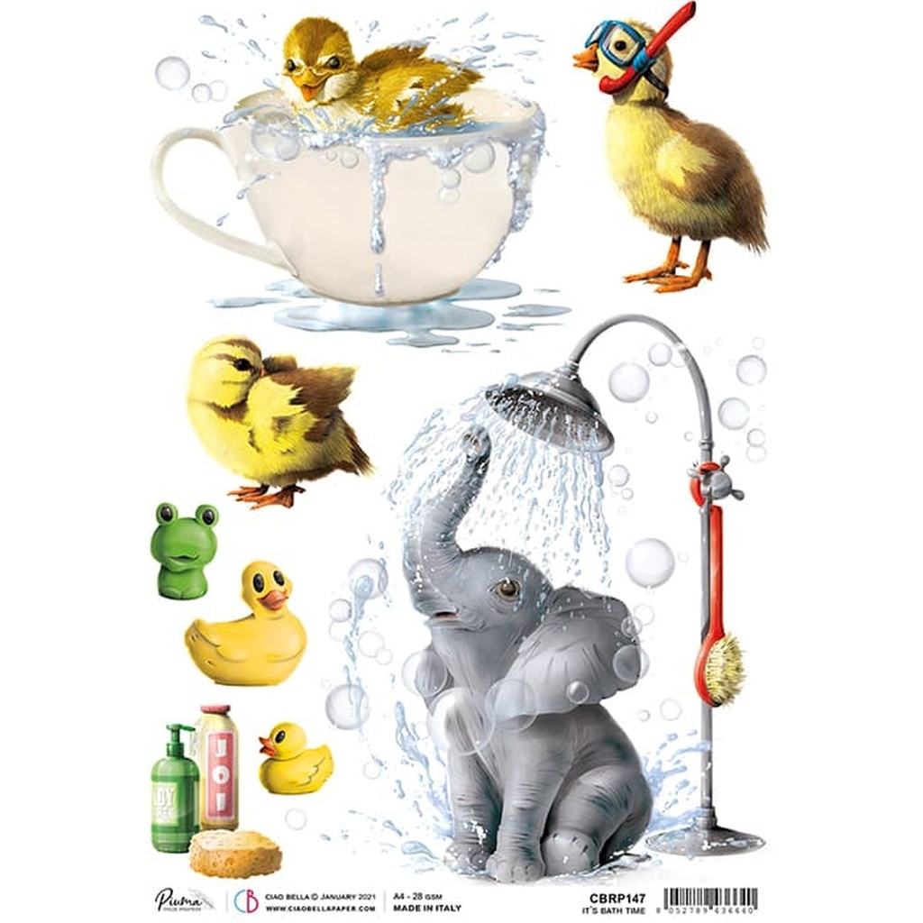 Ciao Bella Paper - It's Bath Time A4 rice paper (SINGLE Sheet)
