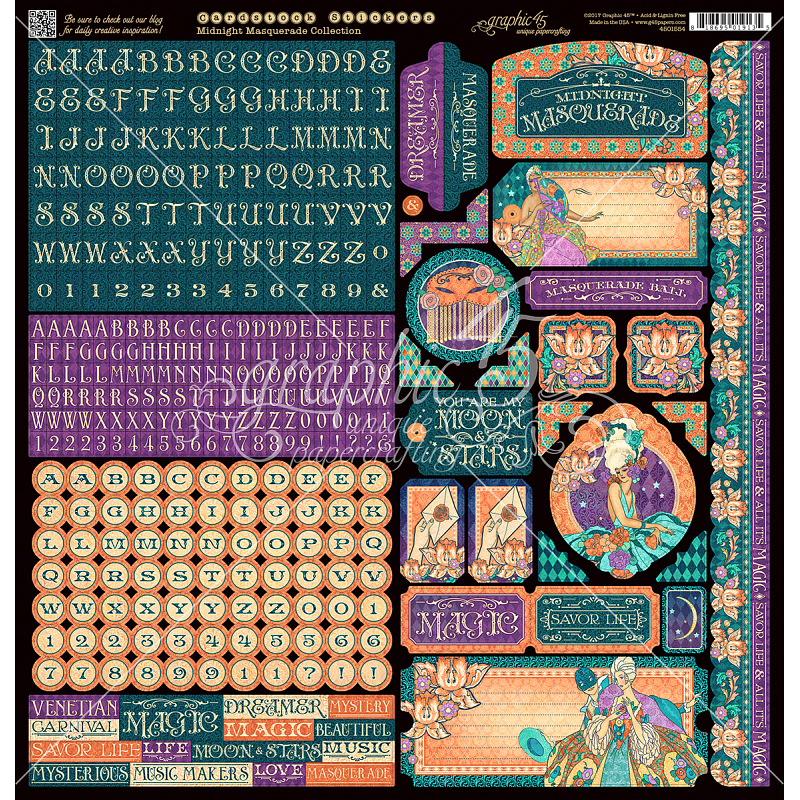 Graphic 45 - Midnight Masquerade 12"x12" Stickers