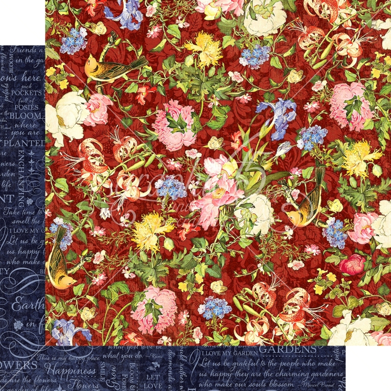 Graphic 45 - Floral Shoppe - Scarlet Serenity 12"x12" Paper (x10 Sheets)