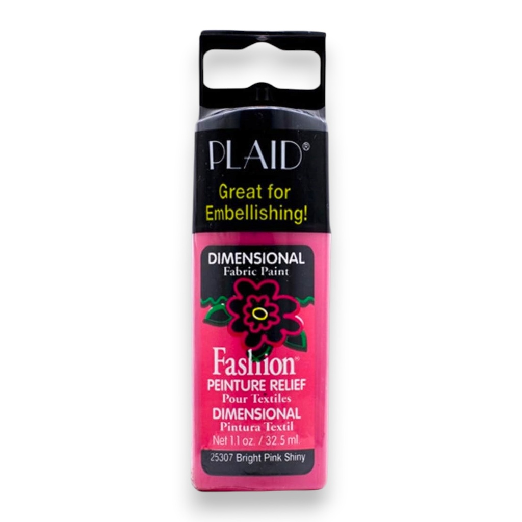 Plaid Fashion Relief™ Dimensional Fabric Paint – Bright Pink Shiny (1.1oz)