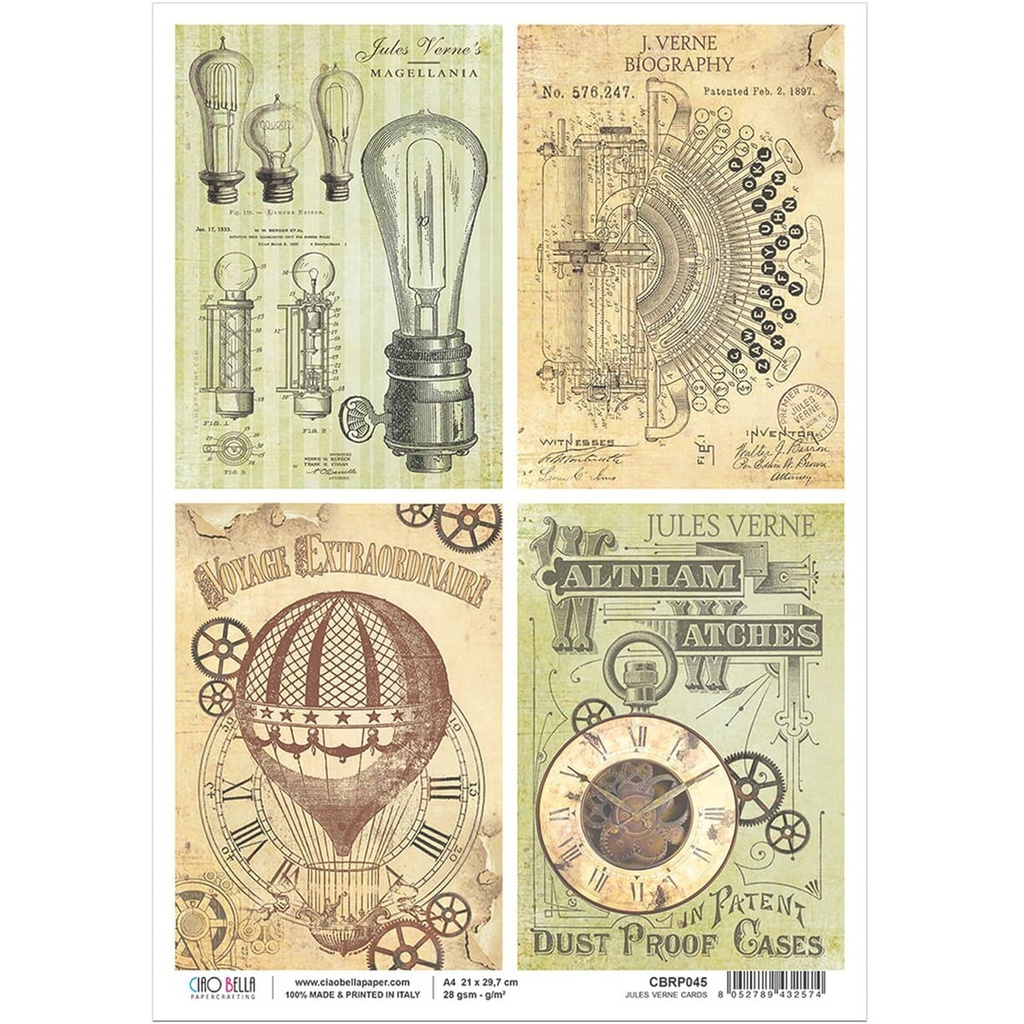 Ciao Bella Paper - Jules Verne Cards A4 rice paper (SINGLE Sheet)