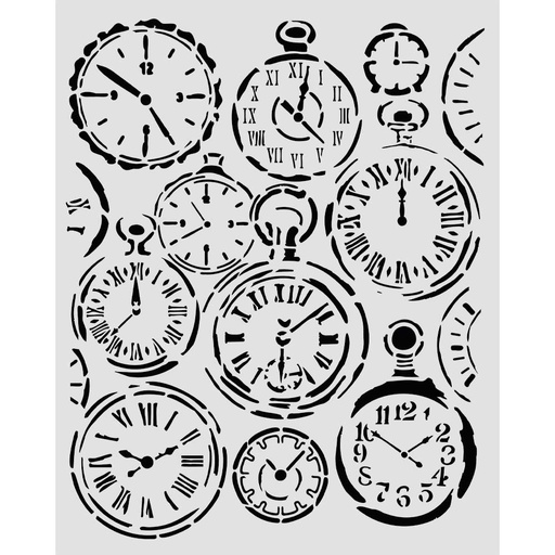 Stamperia - Gardens of Time - Mixed Clocks Stencil (20x25cm) 