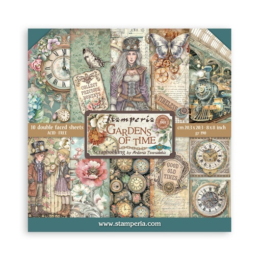Stamperia - Gardens of Time - 8"x8" Double Sided Scrapbooking Pad 