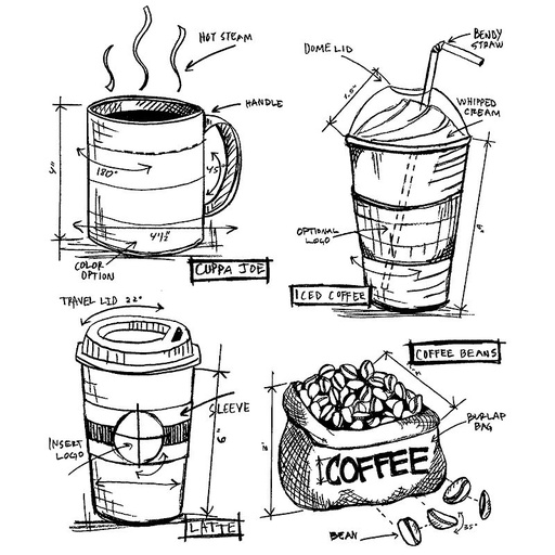 Tim Holtz - Stampers Anonymous Cling Stamps - Fresh Brewed Blueprint