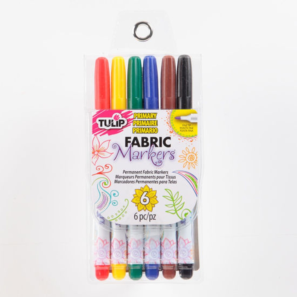 Tulip Primary Colour Fine Fabric Markers 6 pack Personal Impressions