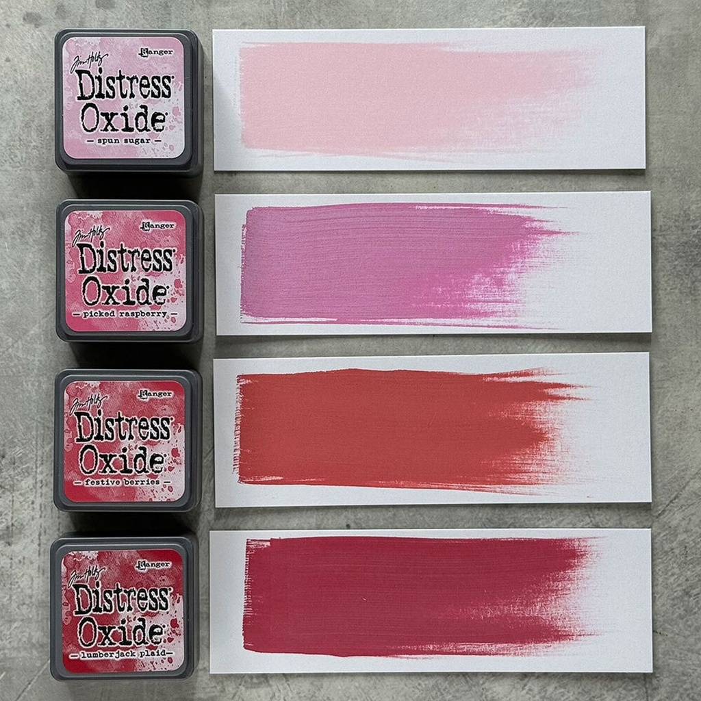 Tim Holtz Mini Distress Oxide Pads - Kit 1 (Includes Spun Sugar/Picked Raspberry/Festive Berries/Lumberjack Plaid)