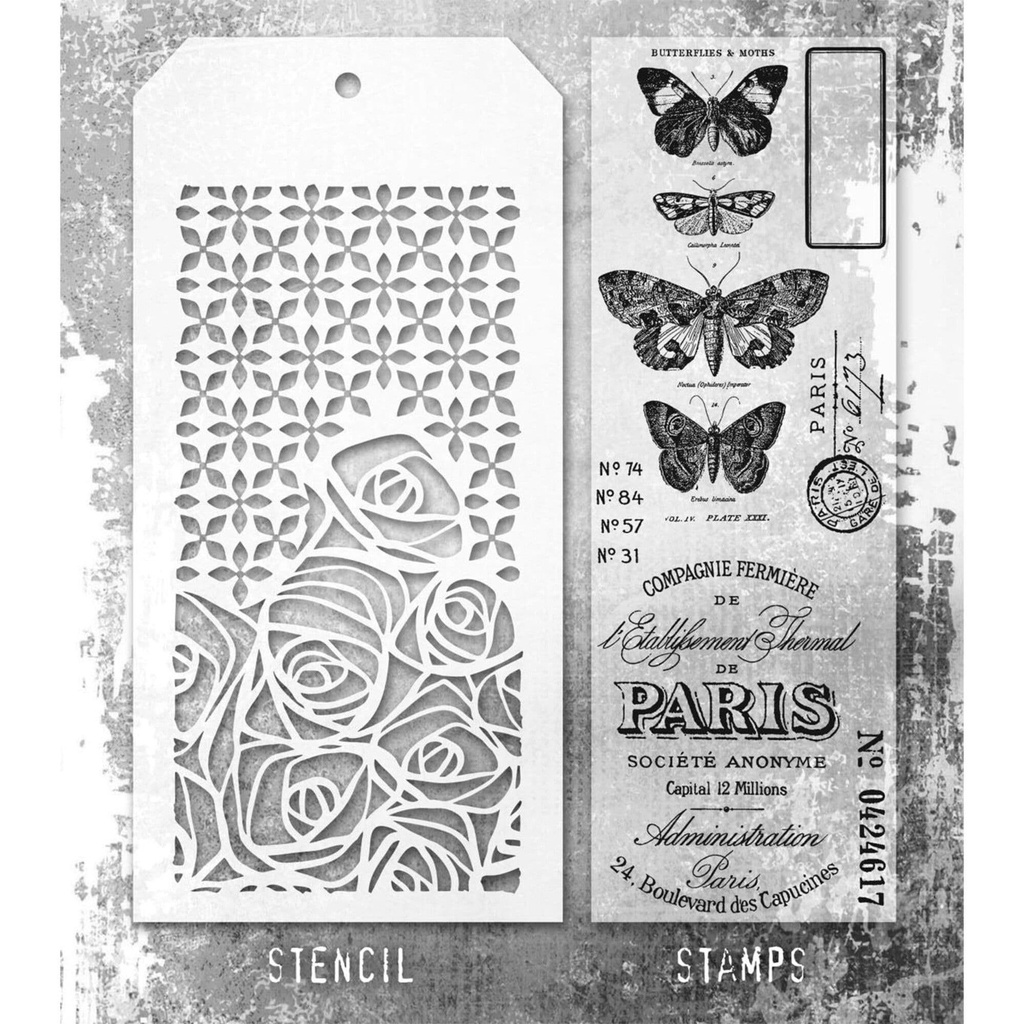Tim Holtz Mixed-Media Stamps & Stencil Set - Papillon