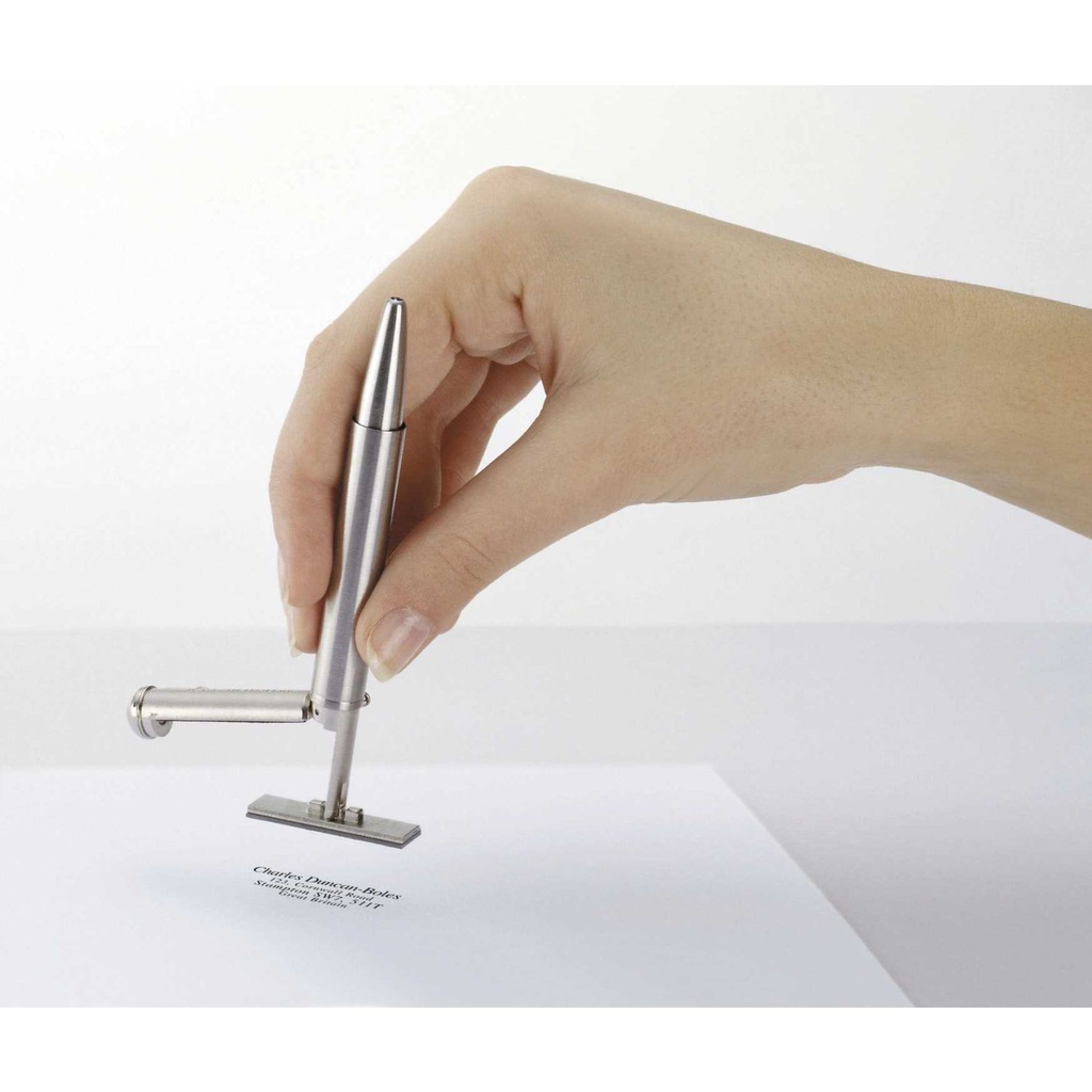 Silver pen with Personalised built in stamp