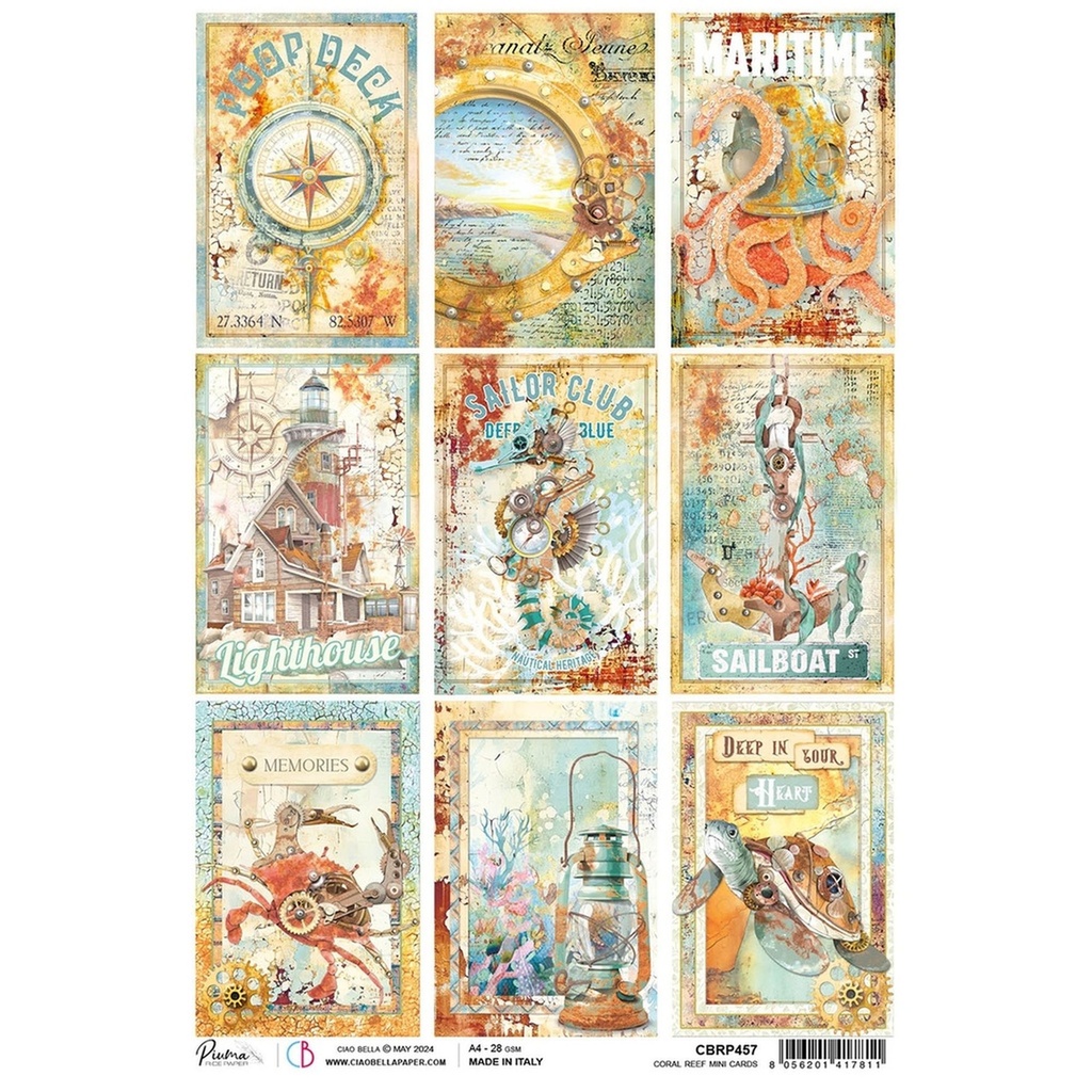 Ciao Bella Paper - Coral Reef Mini Cards A4 Rice Paper (Single Sheet)