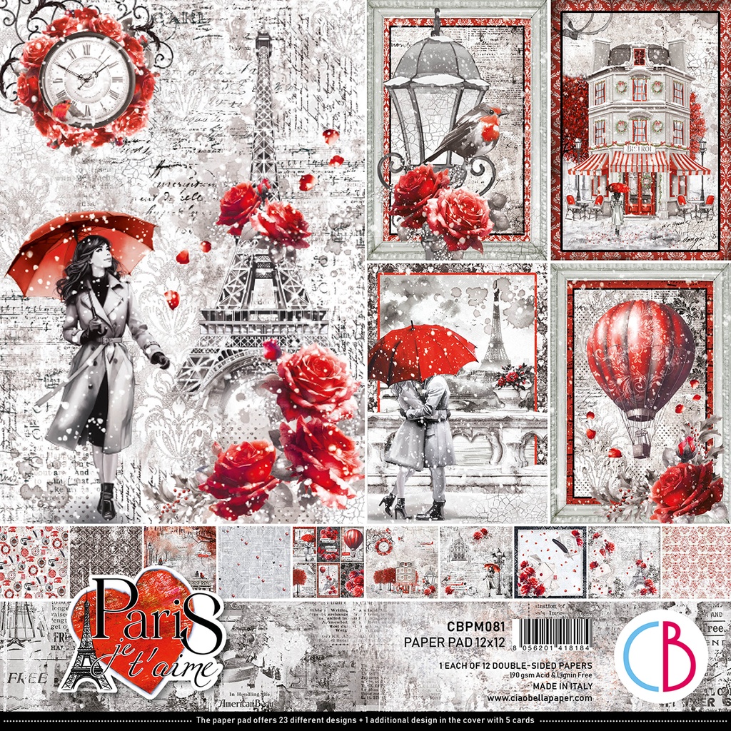 Ciao Bella Paper - Paris Je t’aime Paper Pad (12"x12")