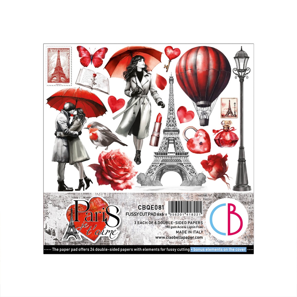Ciao Bella Paper - Paris Je t’aime - 6"x6" Fussy Cut Pad 