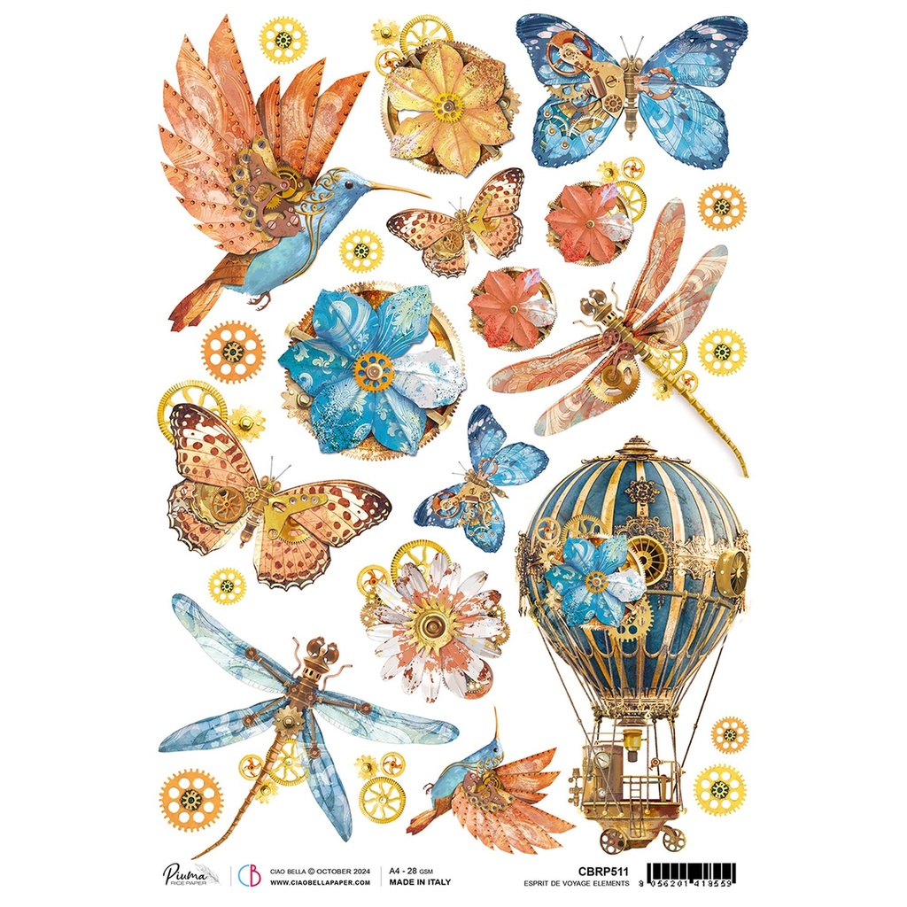Ciao Bella Paper - Esprit De Voyage Elements A4 rice paper (SINGLE Sheet)