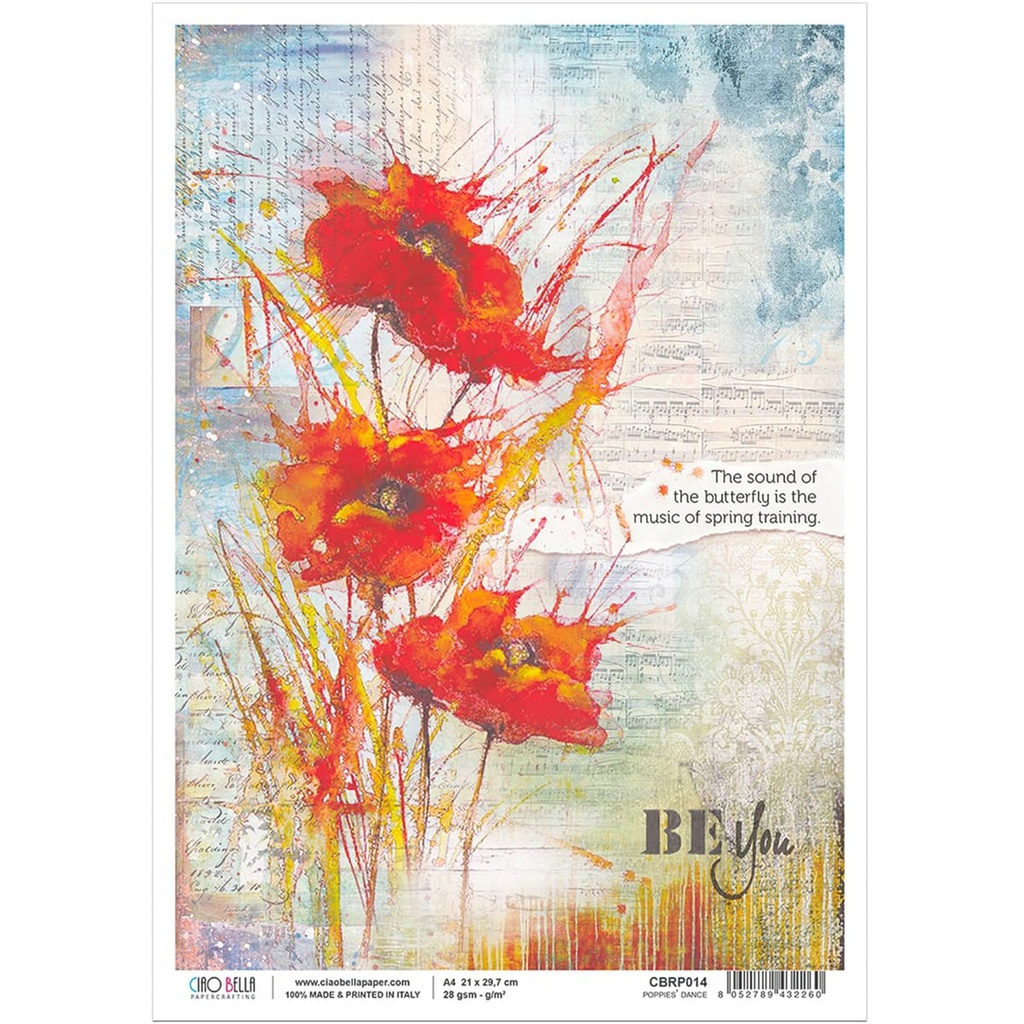 Ciao Bella Paper - Poppies' Dance A4 rice paper (5 Pack)