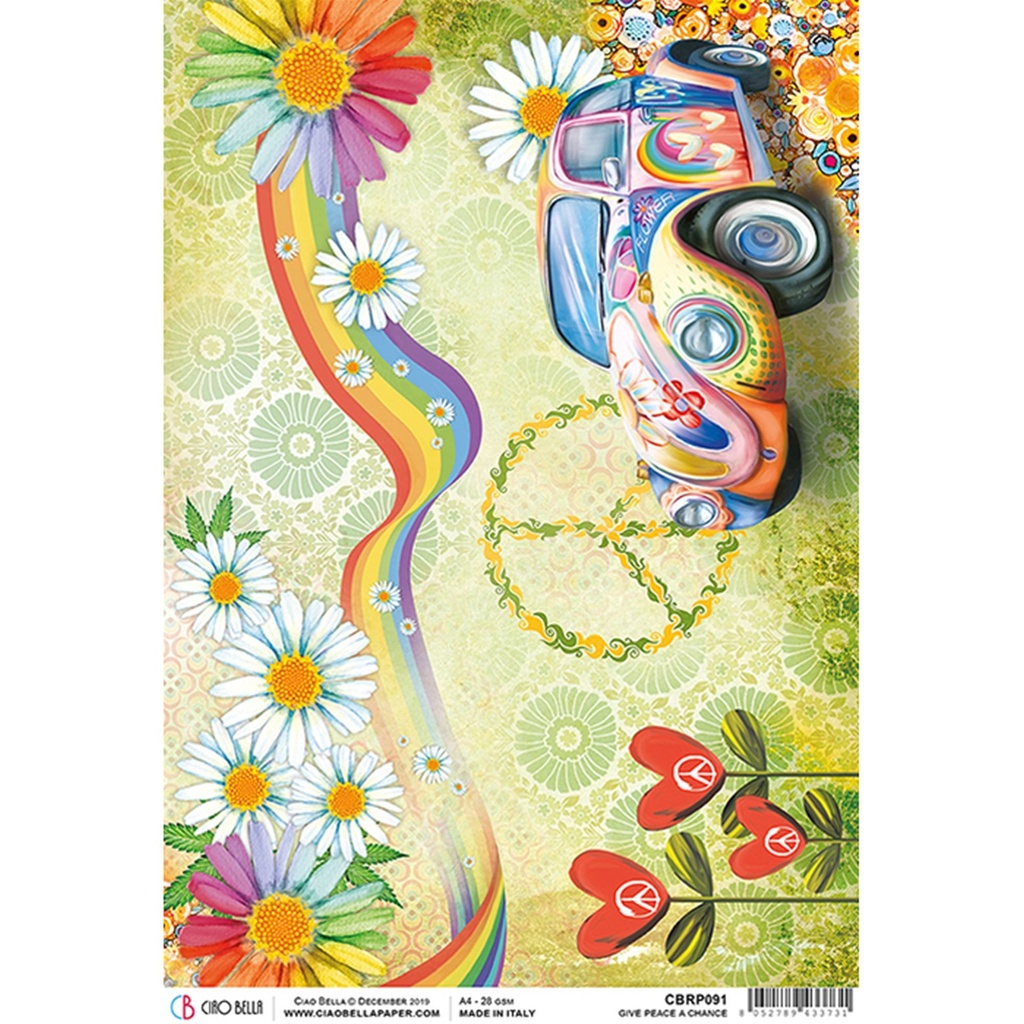 Ciao Bella Paper - Give Peace A Chance  A4 Rice Paper (5 pack)