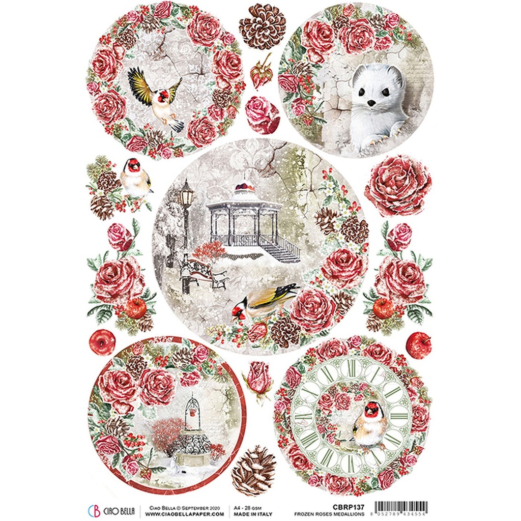Ciao Bella Paper - Frozen Roses Medallions A4 rice paper (5 Pack)