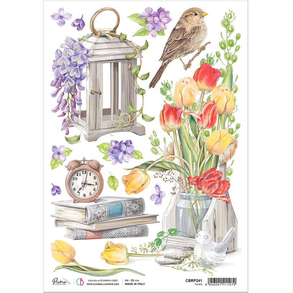 Ciao Bella Paper - Sparrow Hill Tulips A4 rice paper (5 Pack)