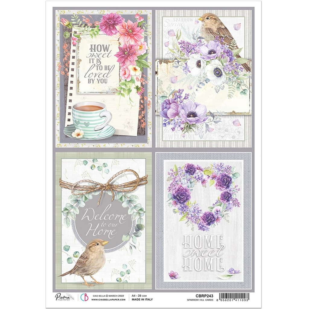 Ciao Bella Paper - Sparrow Hill Cards A4 rice paper (5 Pack)