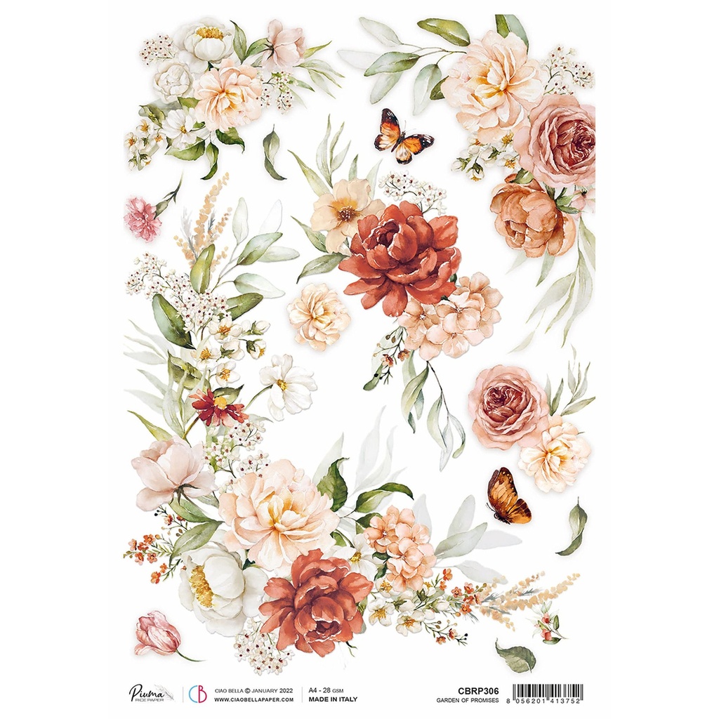 Ciao Bella Paper - Garden Of Promises A4 rice paper (5 Pack)