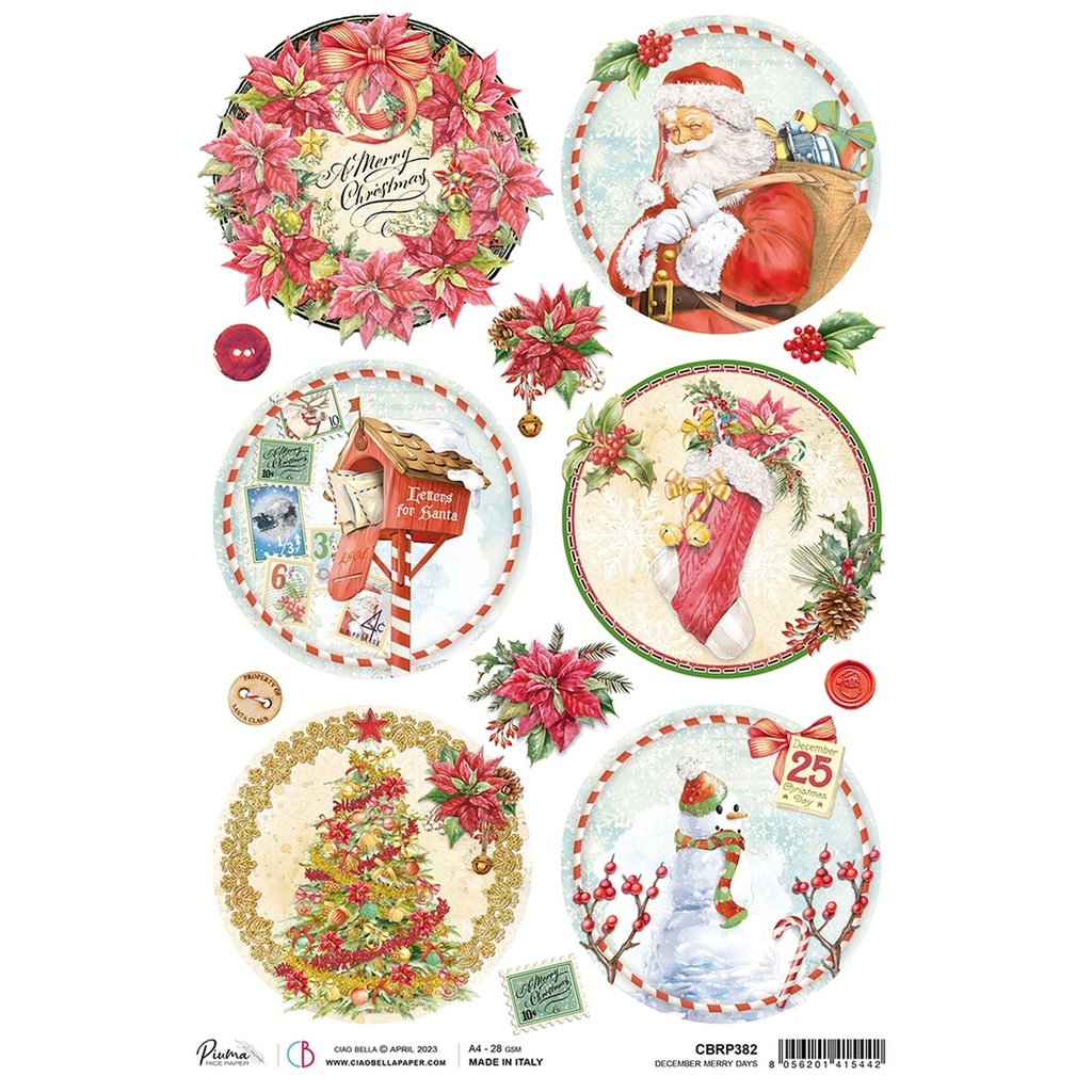 Ciao Bella Paper - December Merry Days A4 rice paper (5 Pack)