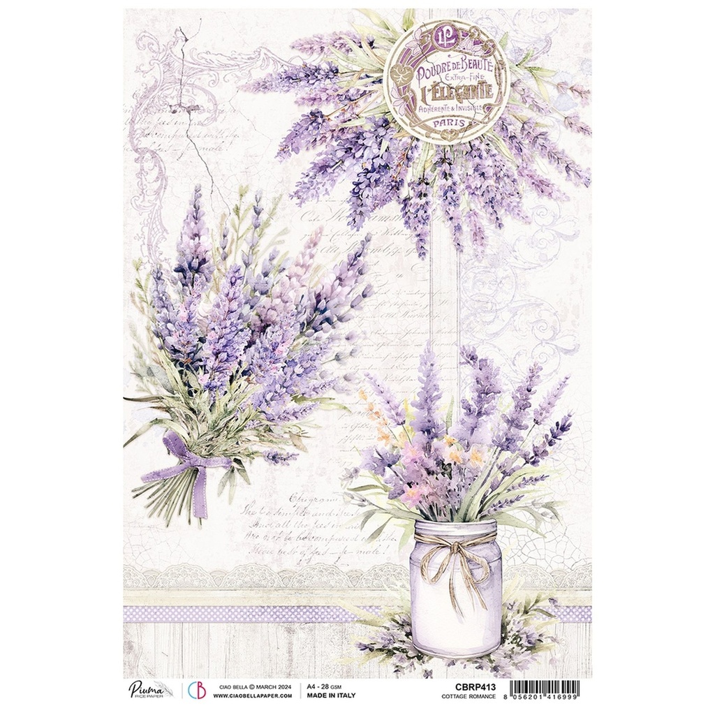 Cottage Romance - Ciao Bella Piuma Rice Paper A4 - 5 Pack