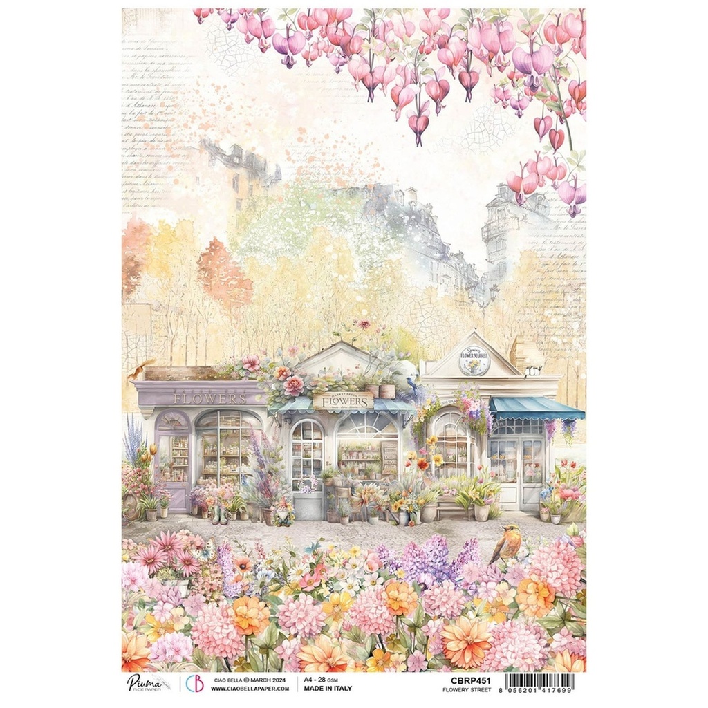 Ciao Bella Paper - Flowered Street A4 rice paper (5 Pack)