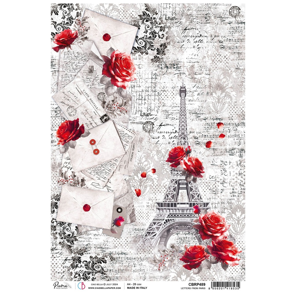 Ciao Bella Paper - Letters From Paris A4 Rice Paper (5 pack)