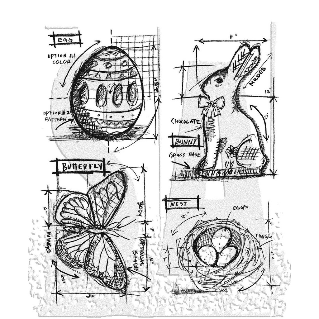 Tim Holtz - Stampers Anonymous - Cling Stamp - Easter Blueprint