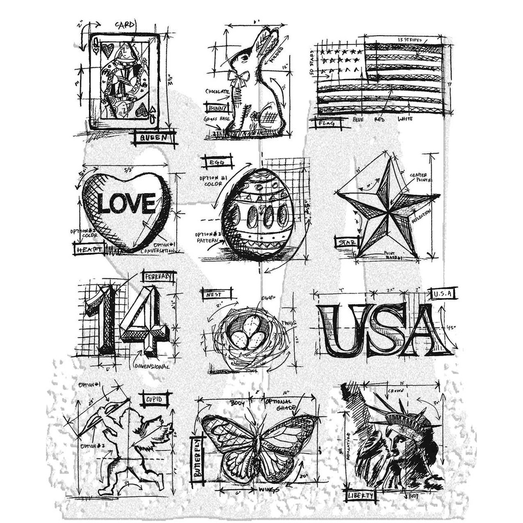 Tim Holtz - Stampers Anonymous - Cling Stamp - Mini Blueprints #2