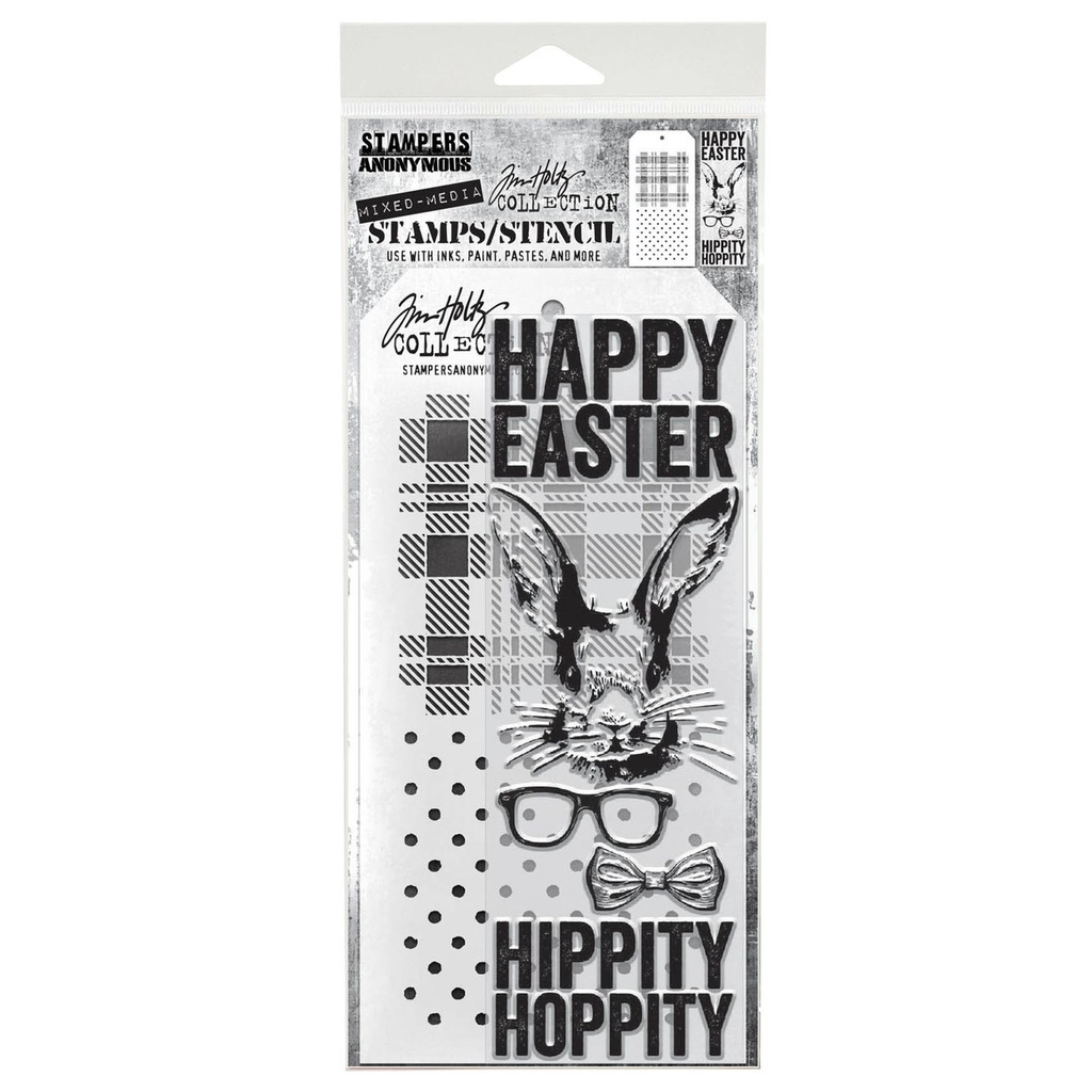 Tim Holtz Stampers Anonymous - Stamp & Stencil Set - Hipster Bunny
