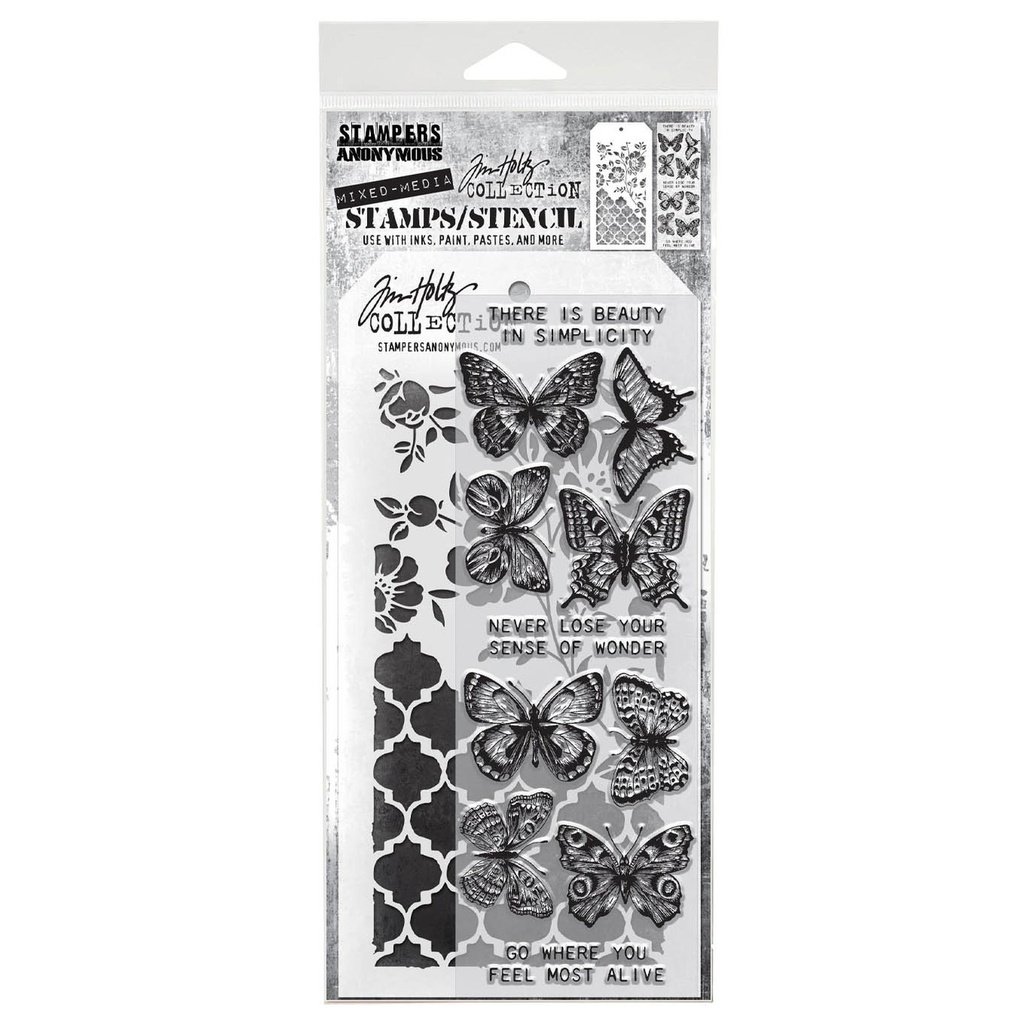 Tim Holtz Mixed-Media Stamps & Stencil Set #44 - Flutter