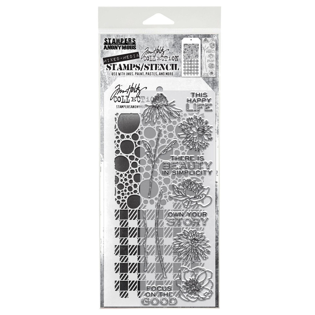 Tim Holtz Mixed-Media Stamps & Stencil Set - Flower Garden