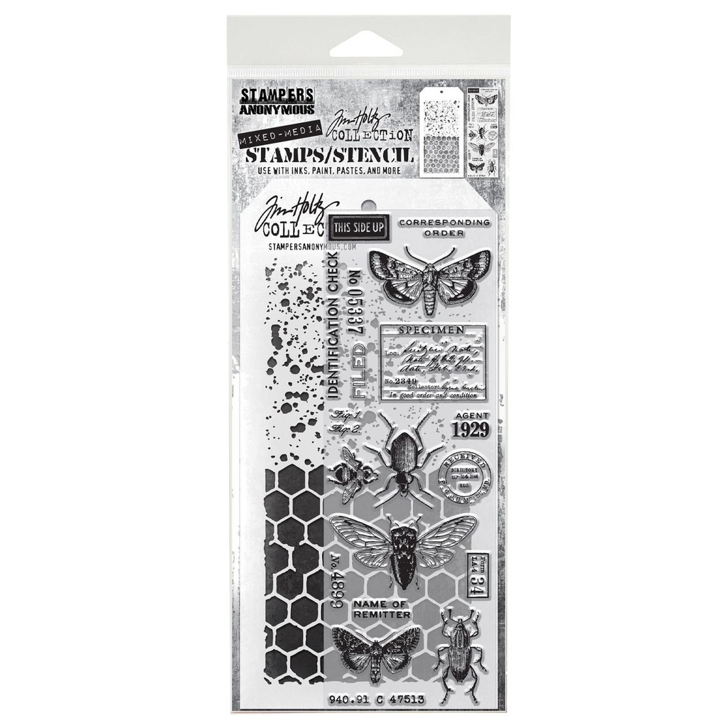 Tim Holtz Mixed-Media Stamps & Stencil Set - Entomology