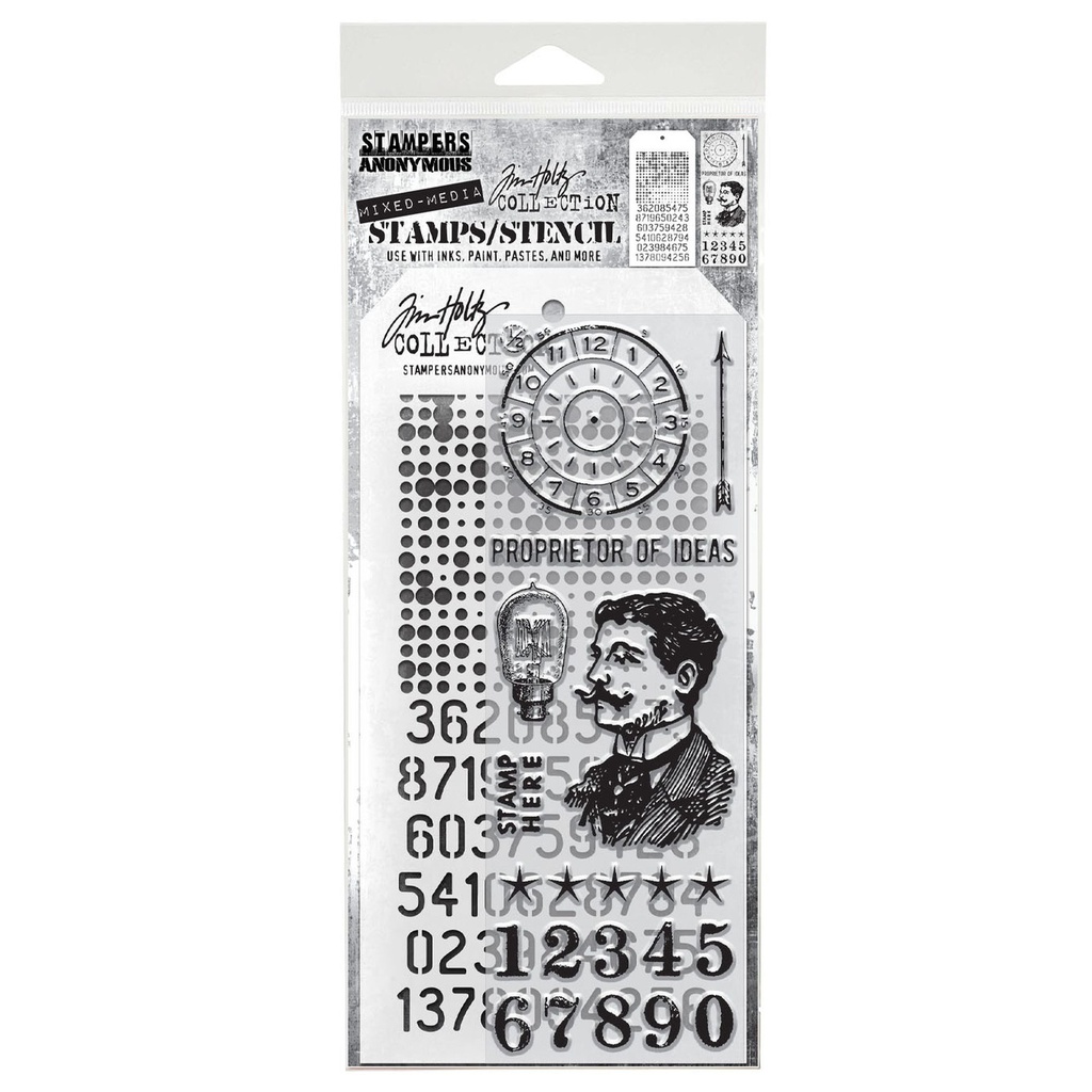 Tim Holtz Mixed-Media Stamps & Stencil Set: MIXED MEDIA SET #18