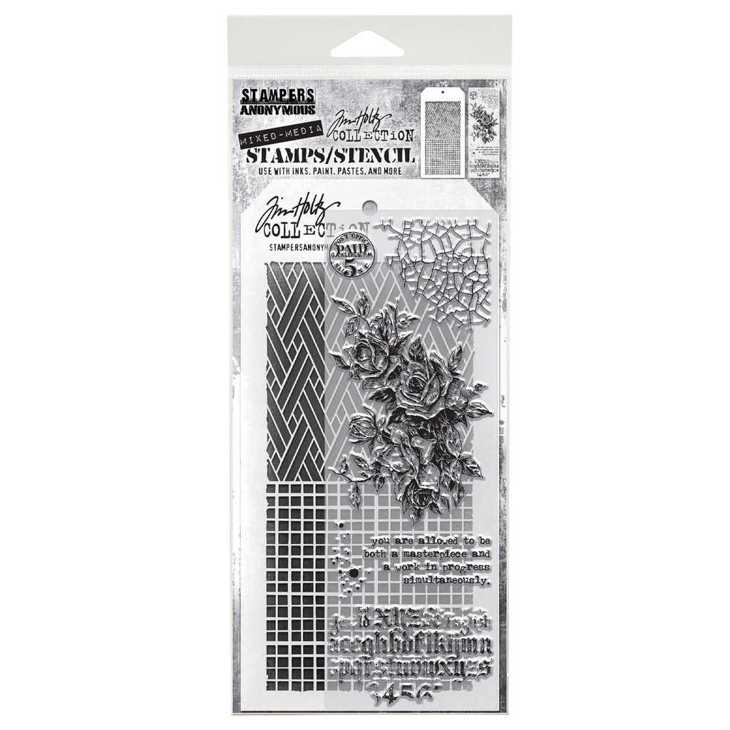Tim Holtz Mixed-Media Stamps & Stencil Set: MIXED MEDIA SET #19