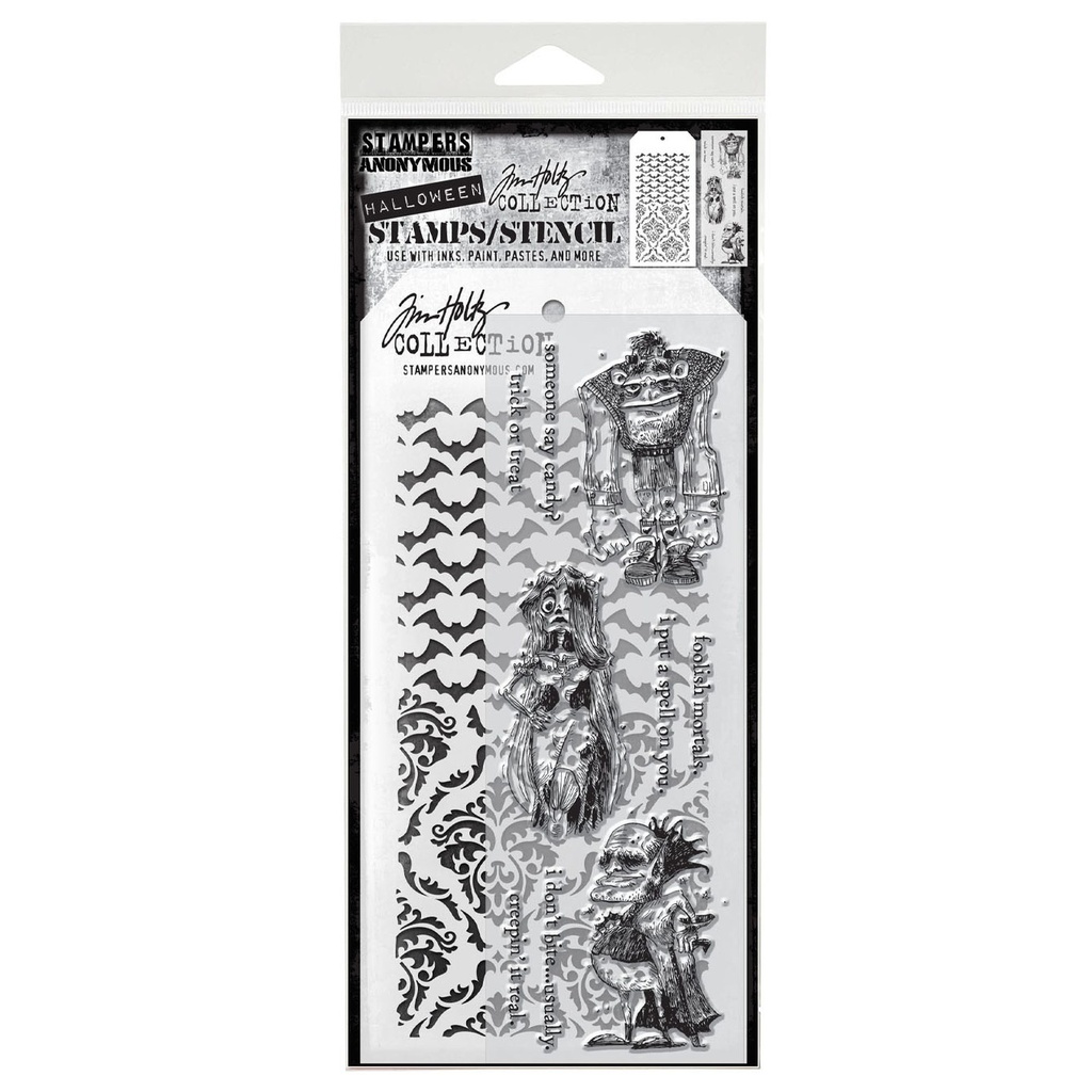 Tim Holtz Mixed-Media Stamps & Stencil Set - Monster Reunion