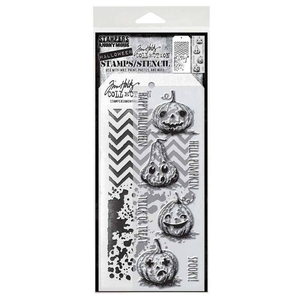 Tim Holtz Mixed-Media Stamps & Stencil Set #27 - Pumpkin Head