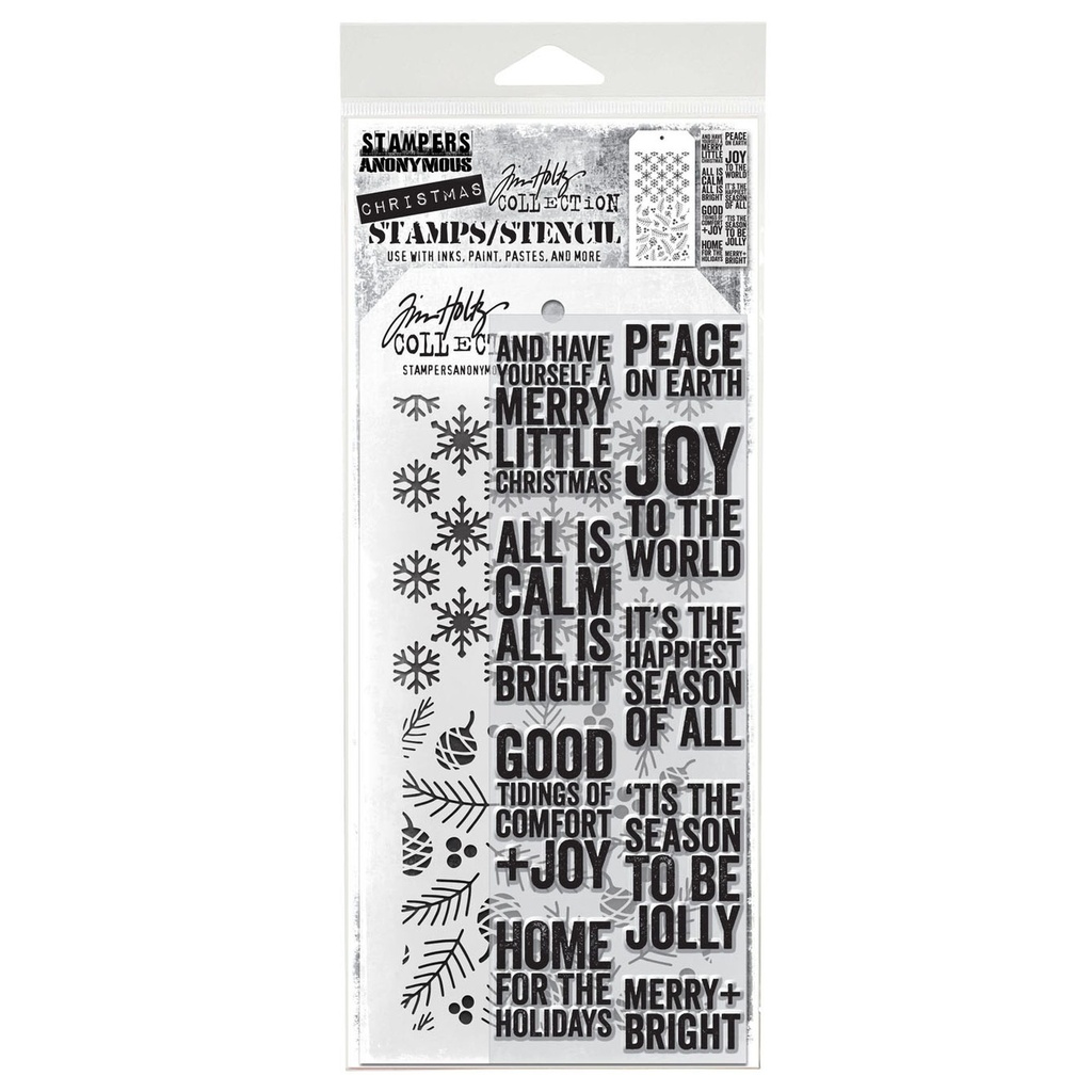 Tim Holtz Mixed-Media Stamps & Stencil Set - Bold Tidings (Mini)